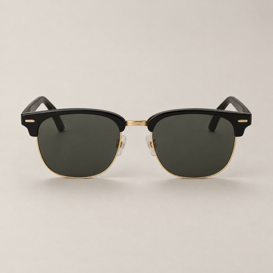Browline sunglasses in black and gold