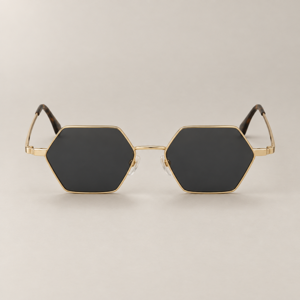 Hexagonal metal sunglasses in gold