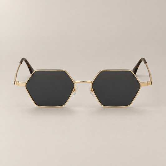 Hexagonal metal sunglasses in gold