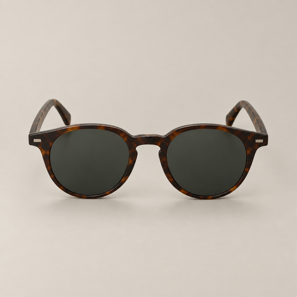Panto round sunglasses in dark havana