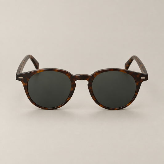 Panto round sunglasses in dark havana