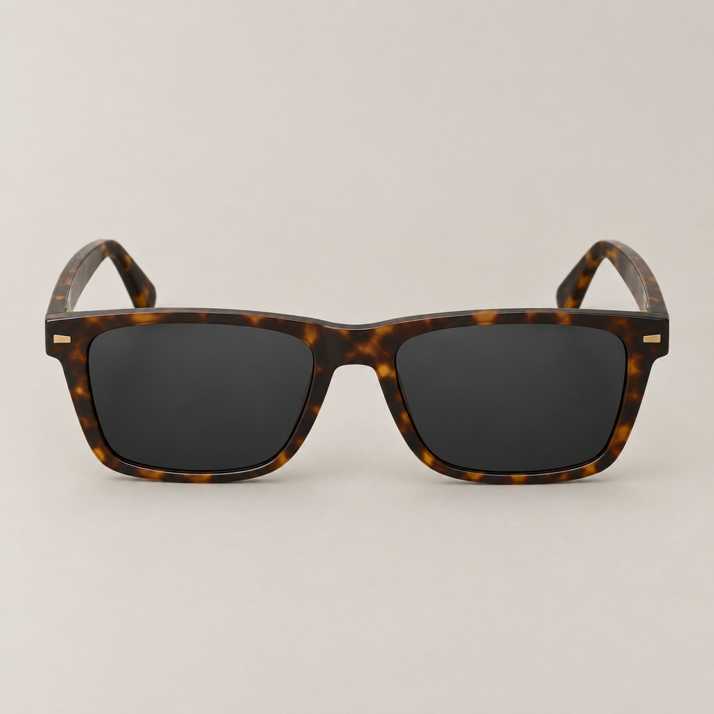 Rectangular polarised sunglasses in tortoiseshell
