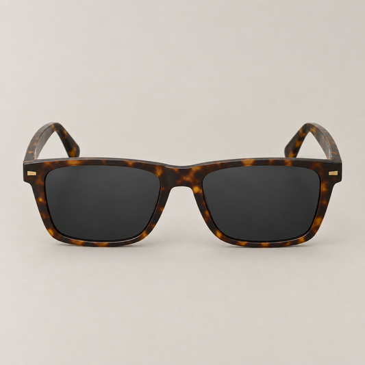 Rectangular polarised sunglasses in tortoiseshell