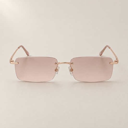 Rimless rectangular sunglasses in rose gold